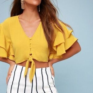Bright Up My Life Golden Yellow Tie-Front Crop Top